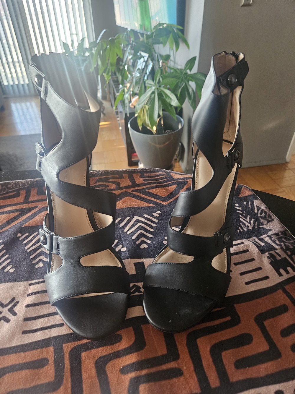 BCBGeneration Black Strappy Cutout High Heel Sandals